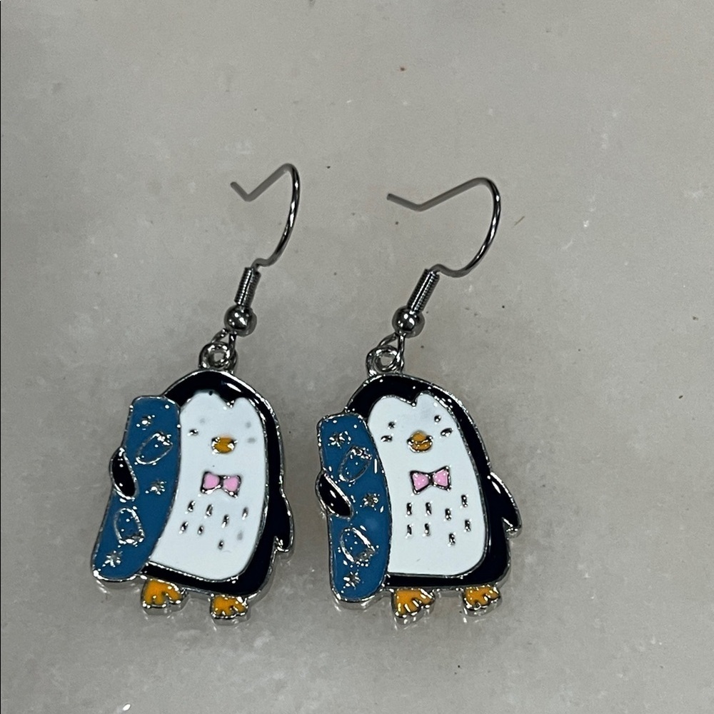 Cute Penguin Earrings with Pink Bow